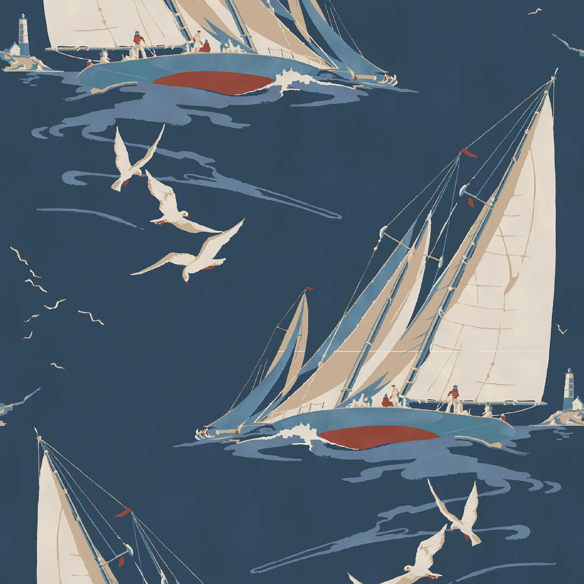 Round The Island - Indigo - MULBERRY Wallpaper