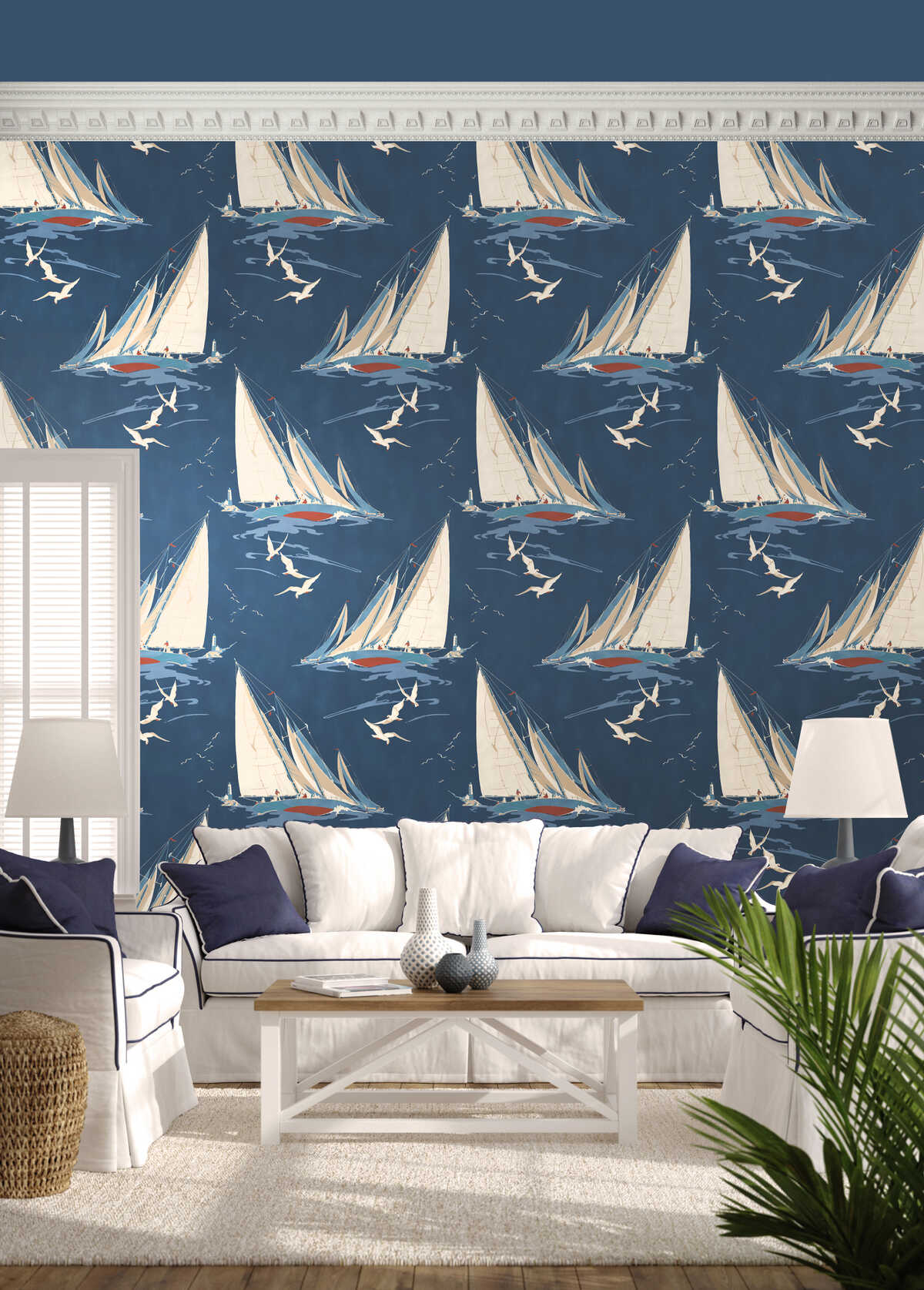 Round The Island - Indigo - MULBERRY Wallpaper