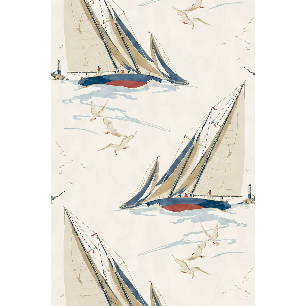 Fg094v1100 Round The Island Red Blue Mulberry Wallpaper - MULBERRY Wallpaper