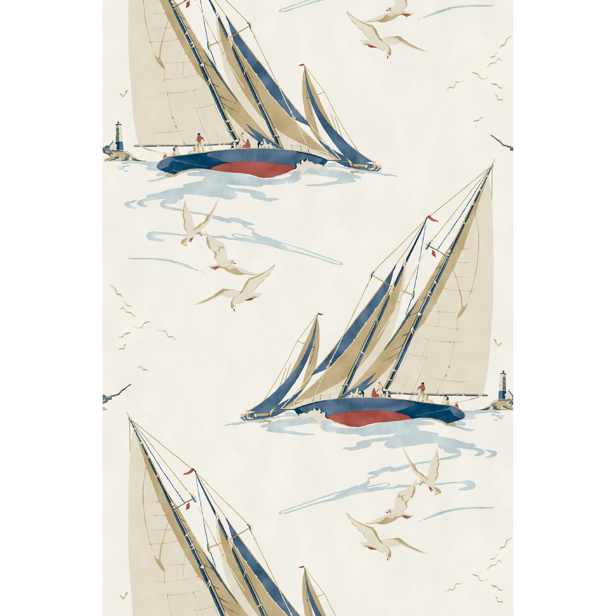 Round The Island - Red/Blue - Mulberry Wallpaper