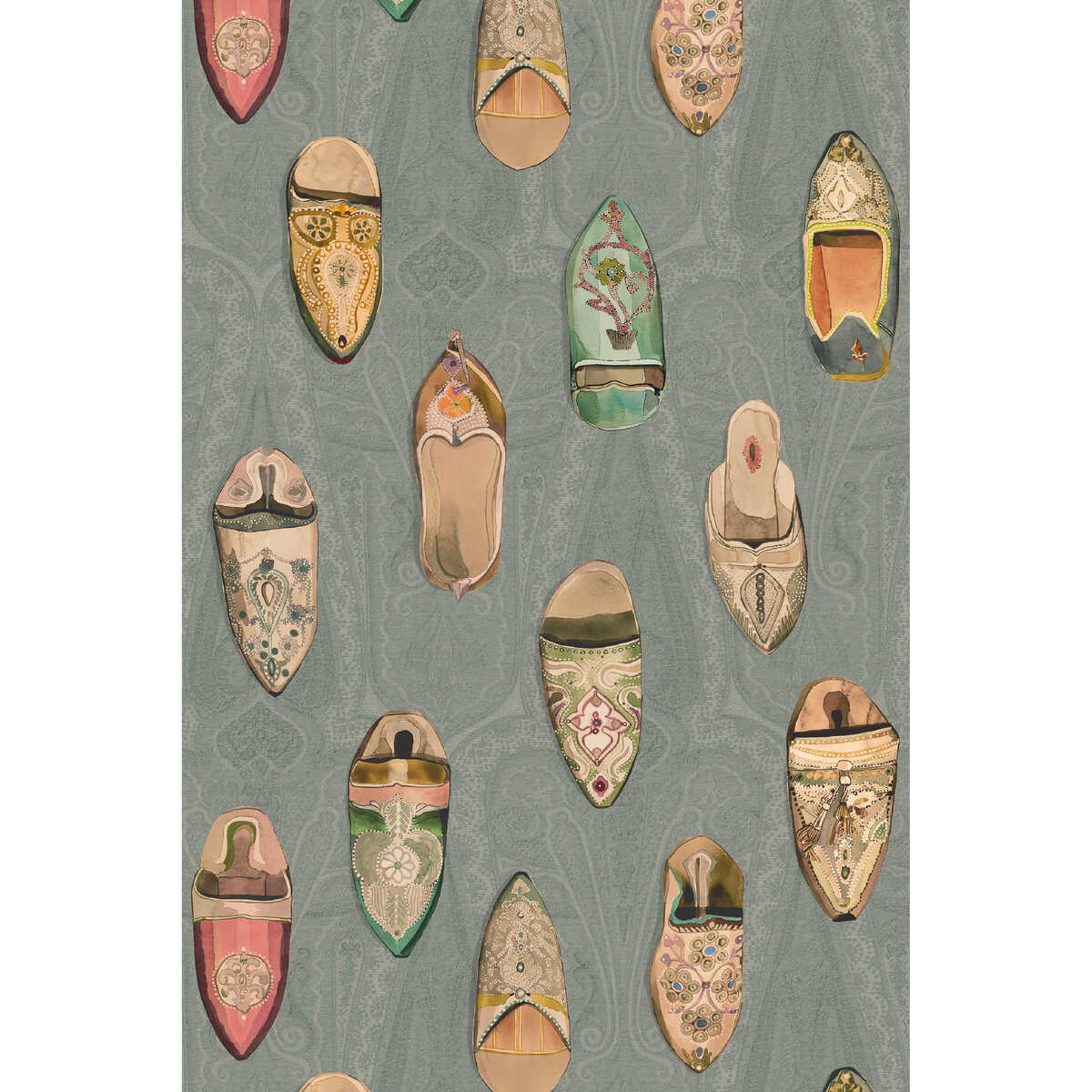 Babouches - Teal - MULBERRY Wallpaper