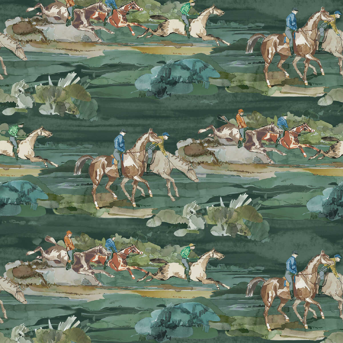 Morning Gallop - Teal - MULBERRY Wallpaper