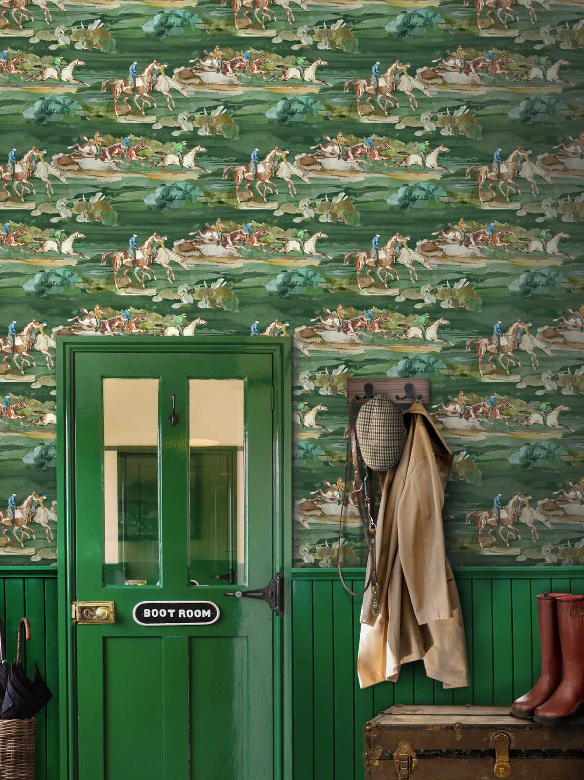 Morning Gallop - Teal - MULBERRY Wallpaper
