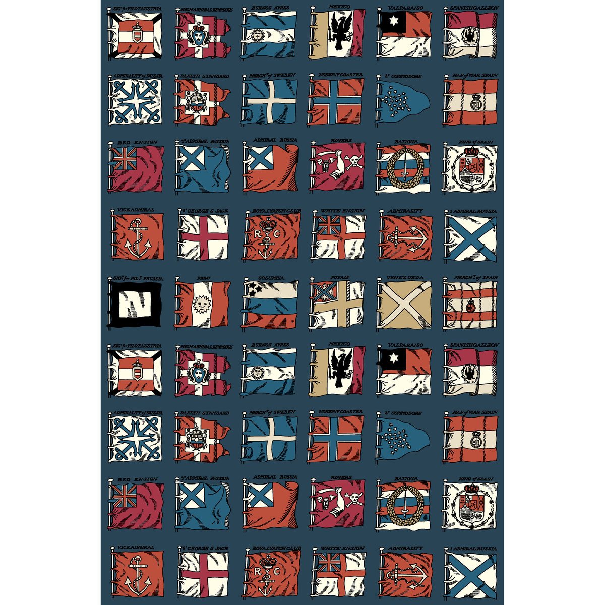 Naval Ensigns - Indigo/Red - Mulberry Wallpaper