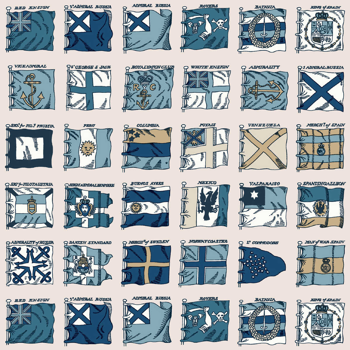 Naval Ensigns - Blue - MULBERRY Papel pintado