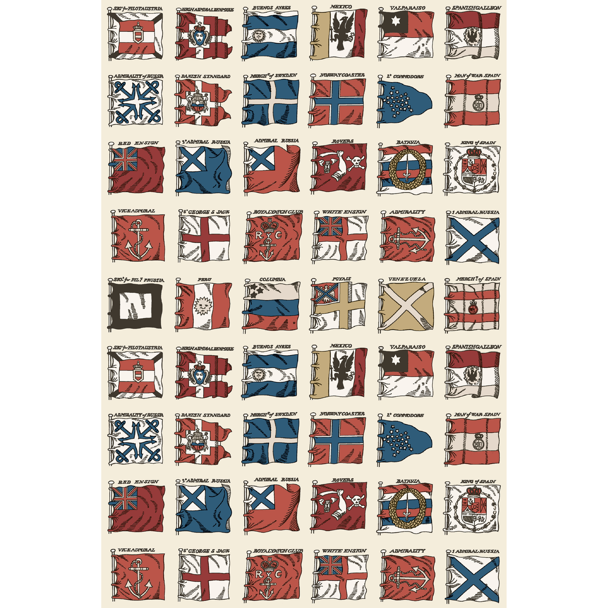 Naval Ensigns - Red/Blue - Mulberry Wallpaper