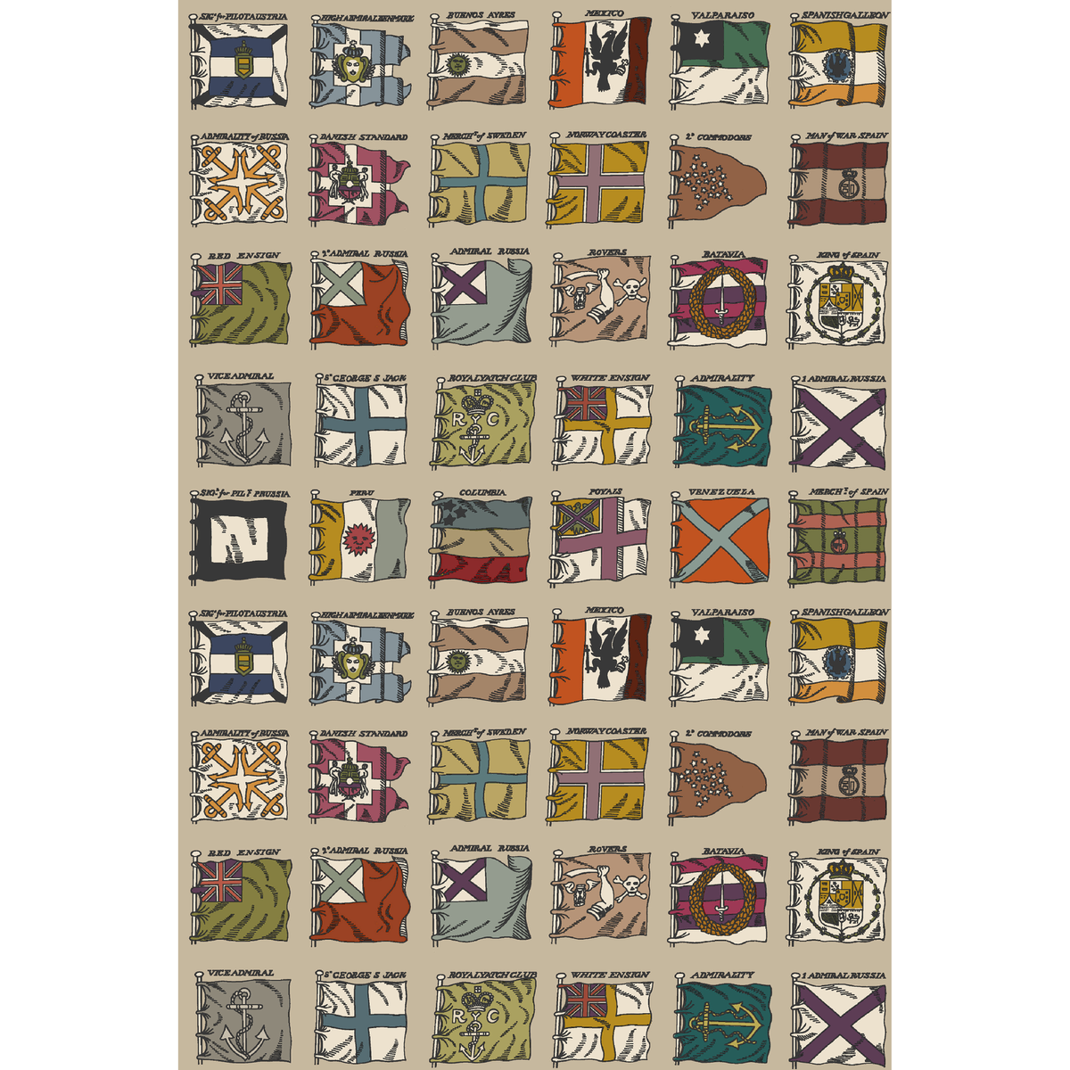 Naval Ensigns - Red/Plum - Mulberry Wallpaper
