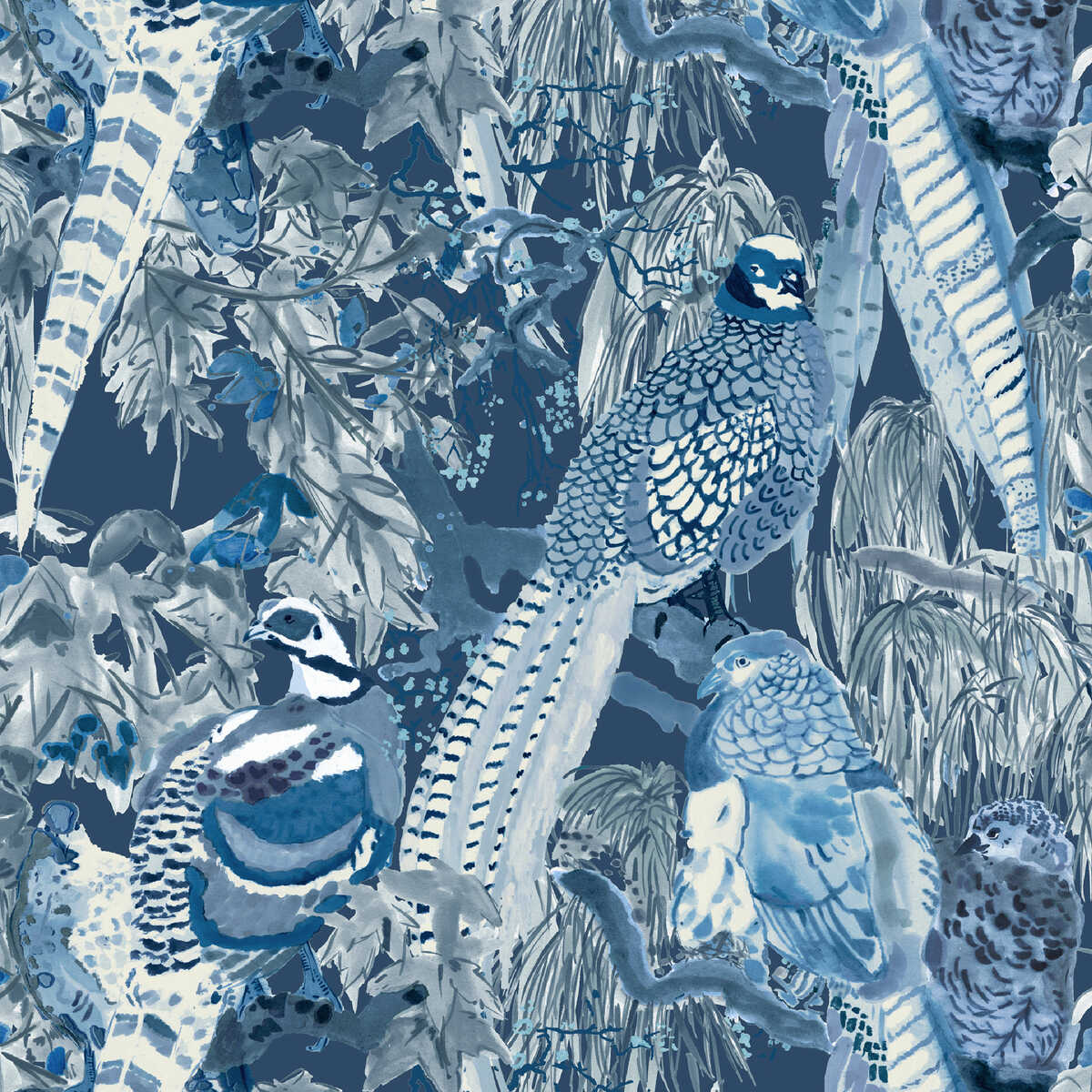 Game Birds - Indigo - MULBERRY Papel pintado