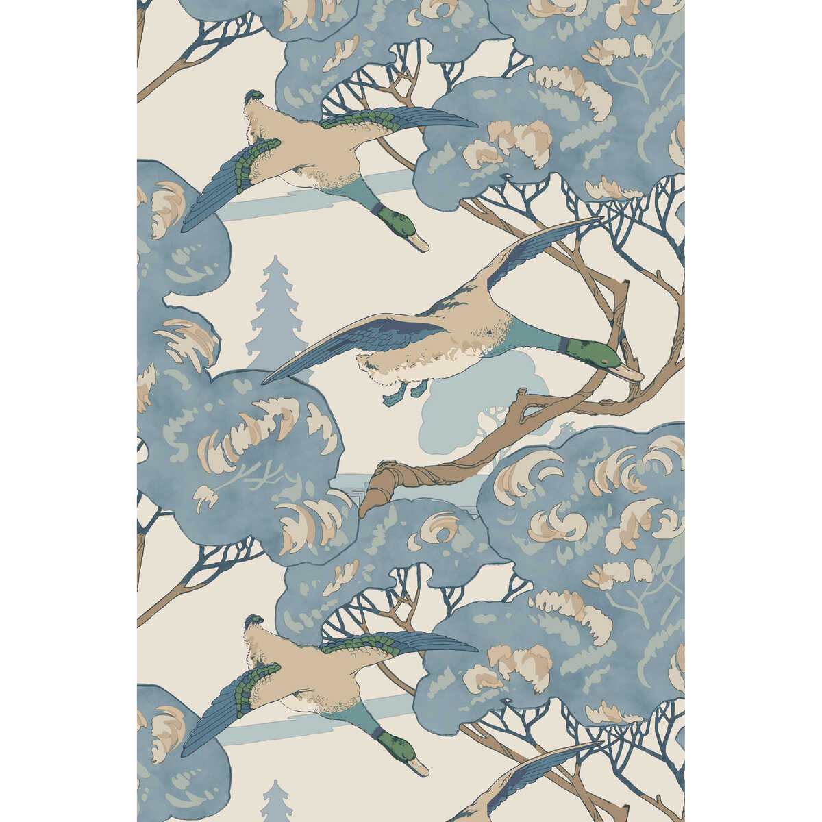Grand Flying Ducks - Blue - MULBERRY Papel pintado