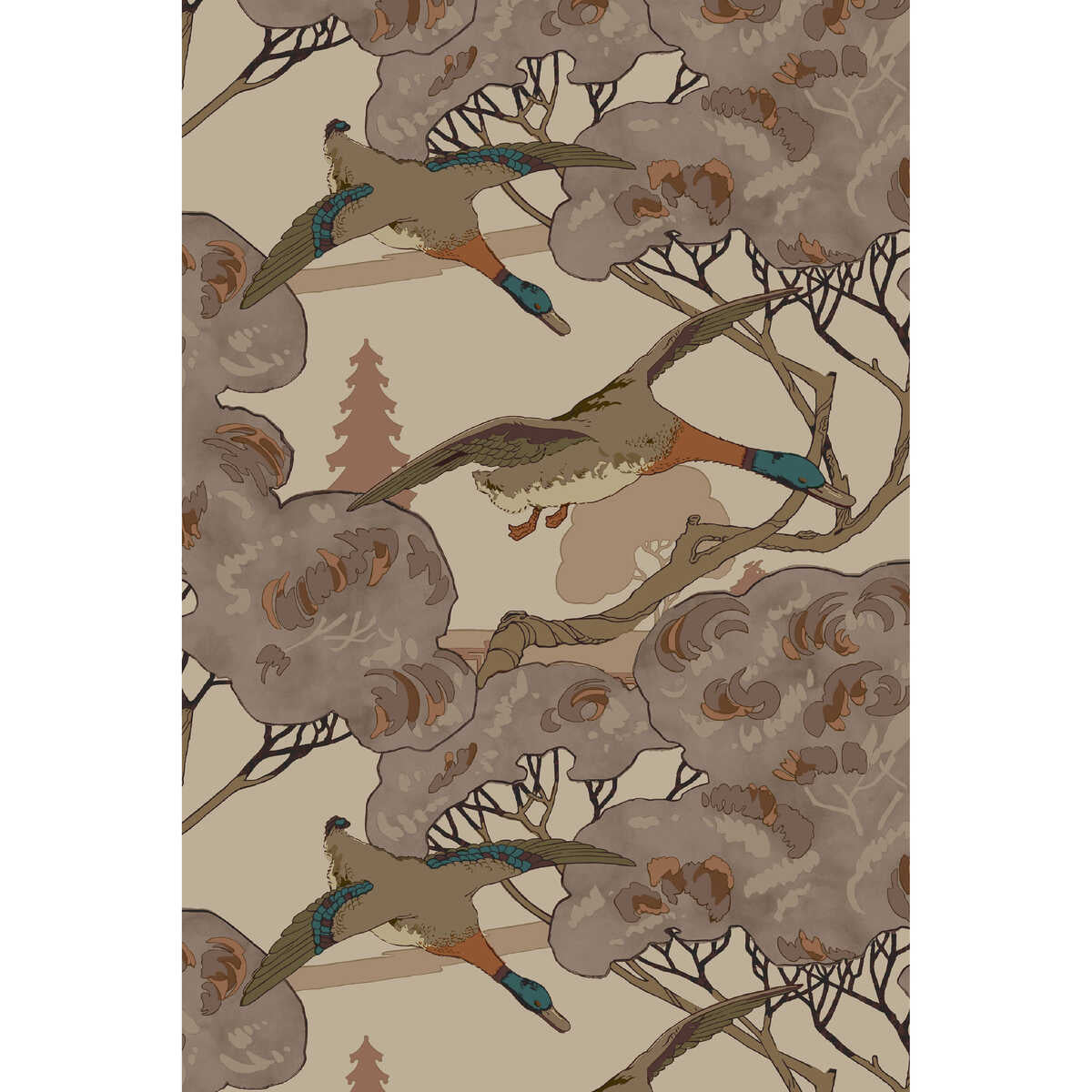 Grand Flying Ducks - Plum - MULBERRY Papel pintado