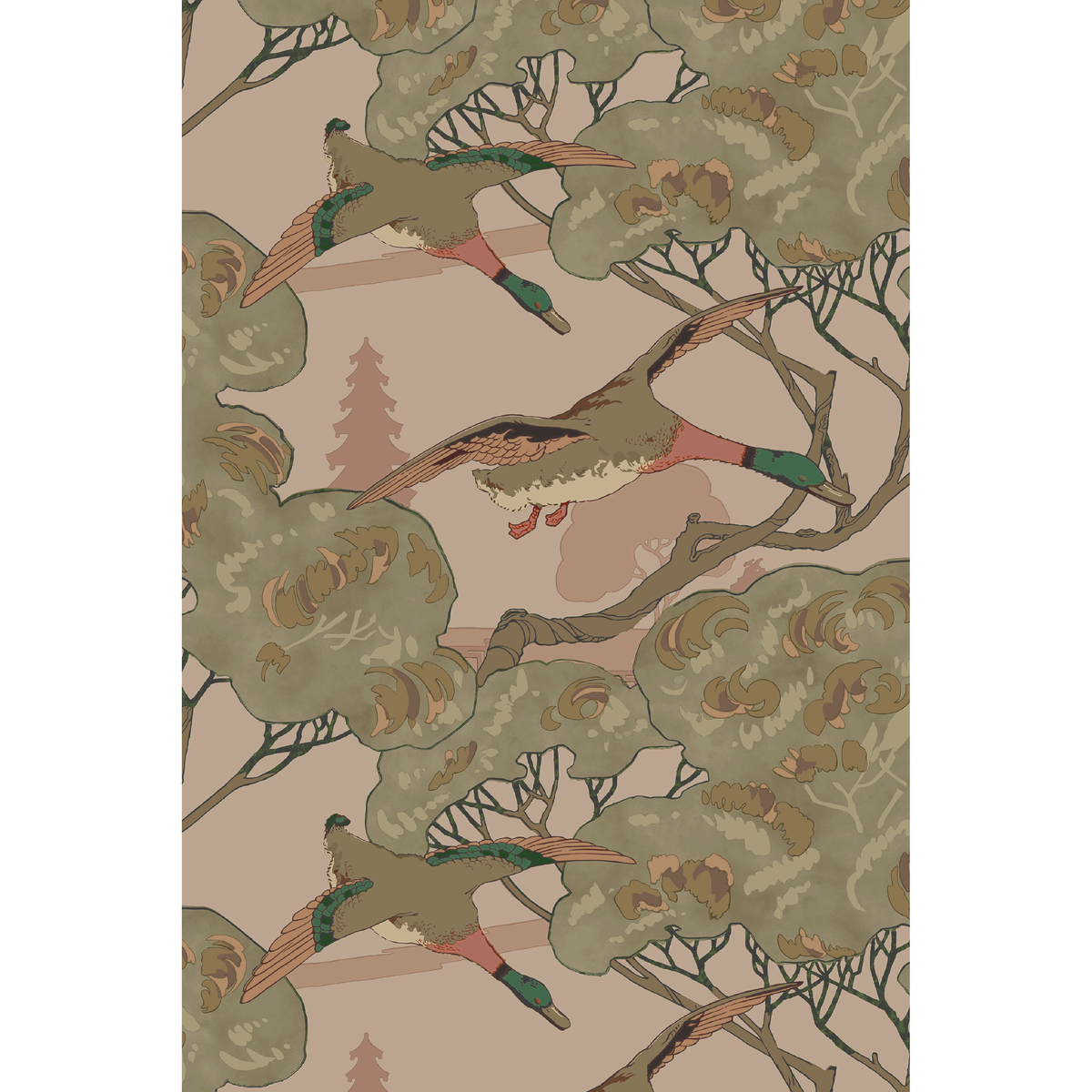 Grand Flying Ducks - Plaster - Mulberry Wallpaper