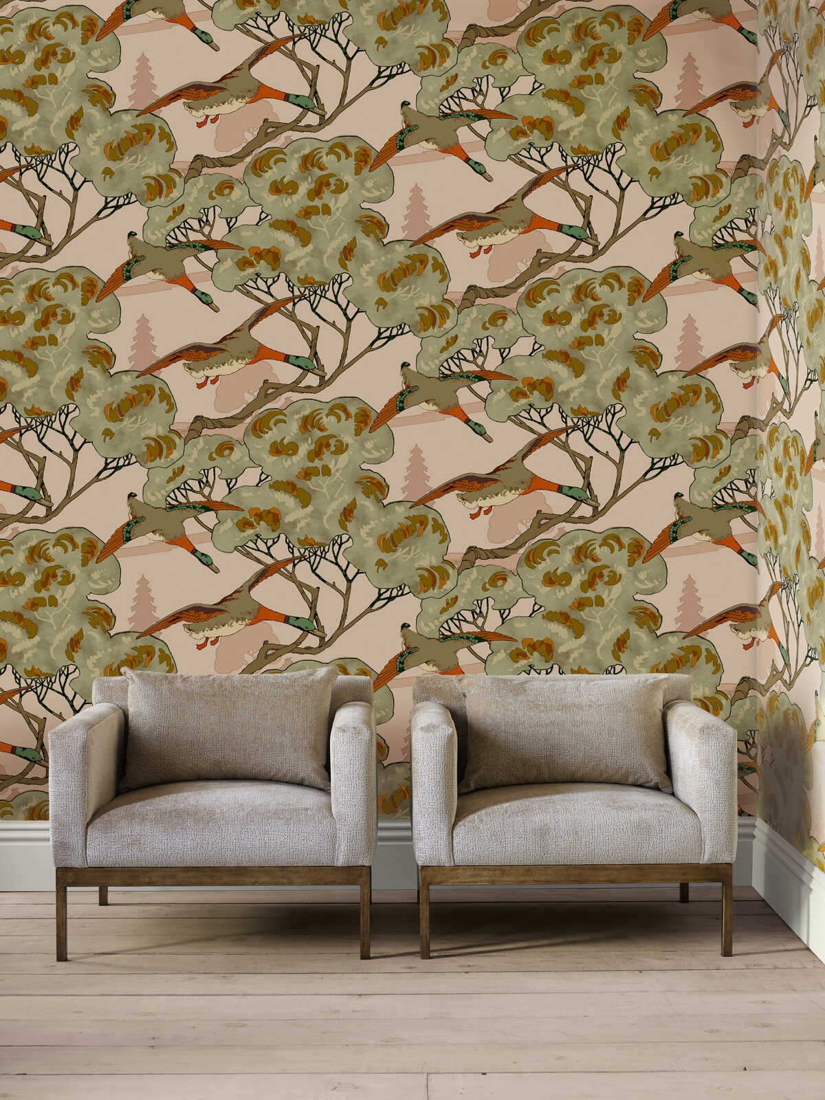 Grand Flying Ducks - Plaster - MULBERRY Wallpaper