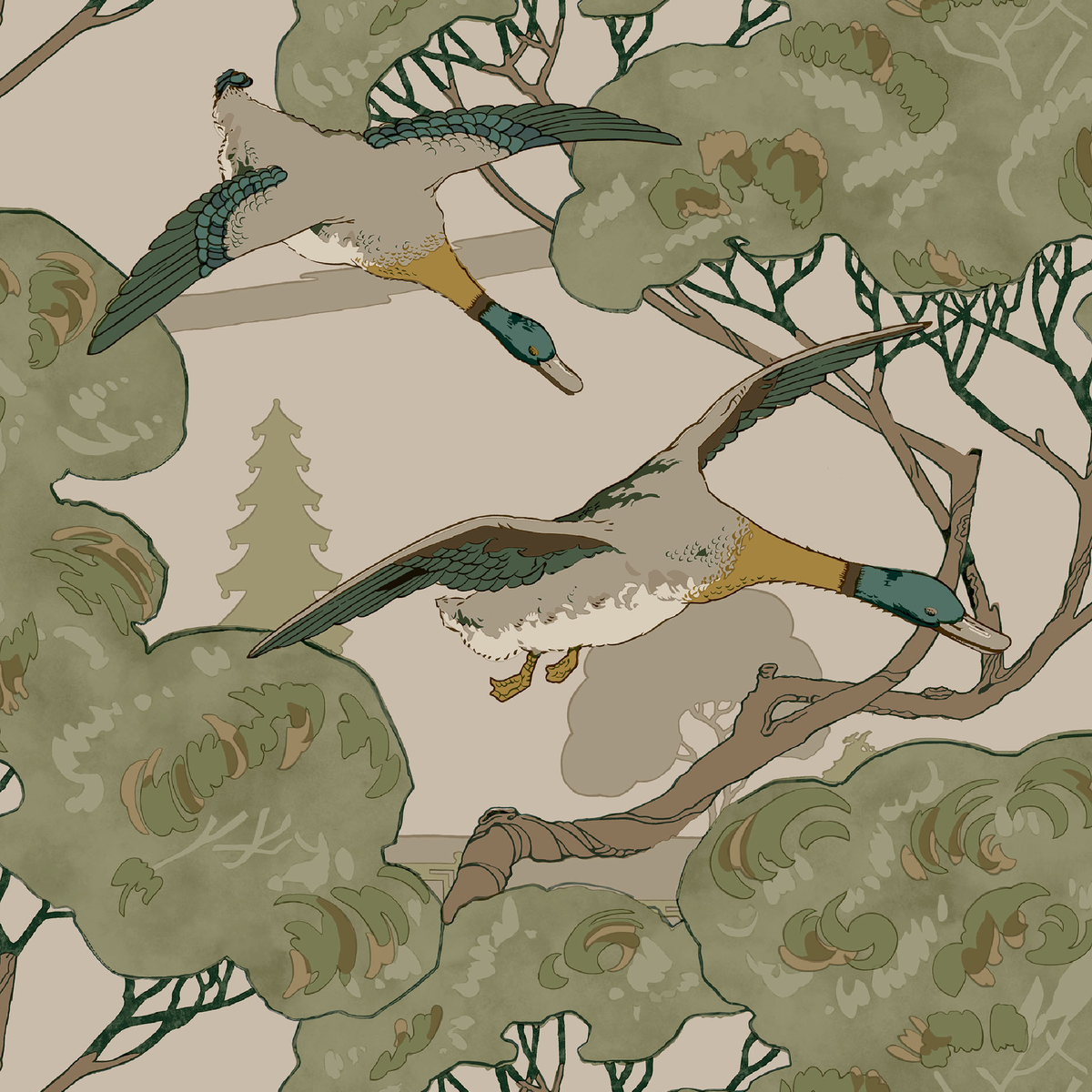 Grand Flying Ducks - Emerald