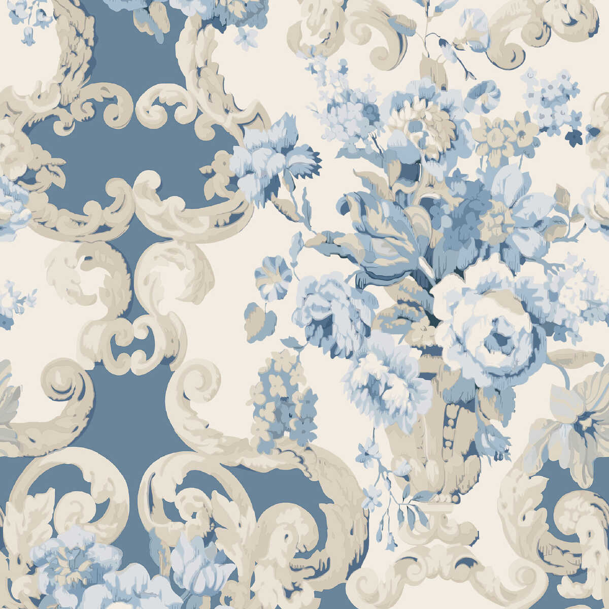 Floral Rococo - Blue - MULBERRY Wallpaper