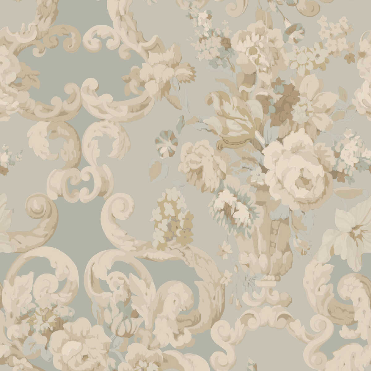 Floral Rococo - Aqua - MULBERRY Papel pintado