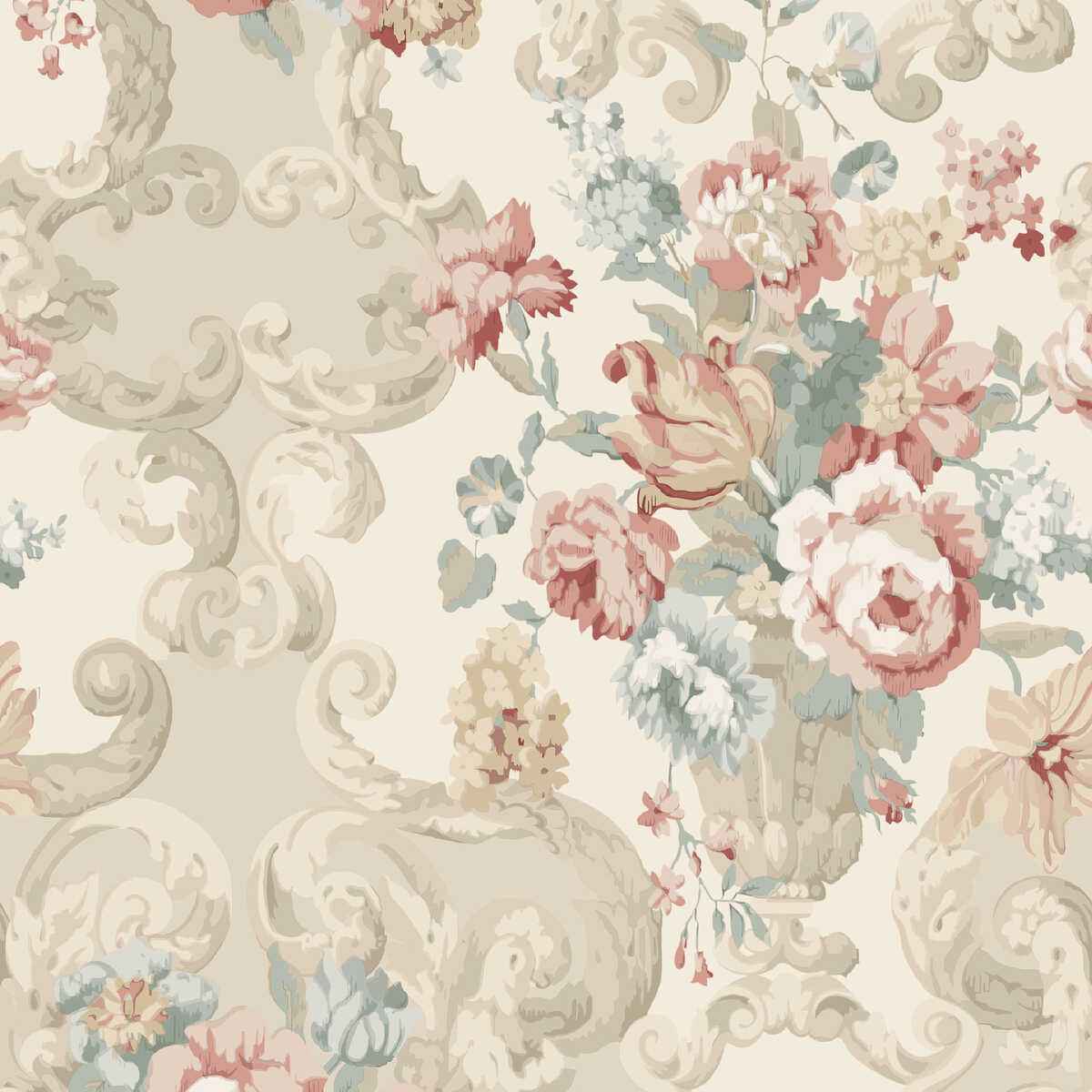 Fg103r1140 Floral Rococo Lovat Red Mulberry Wallpaper