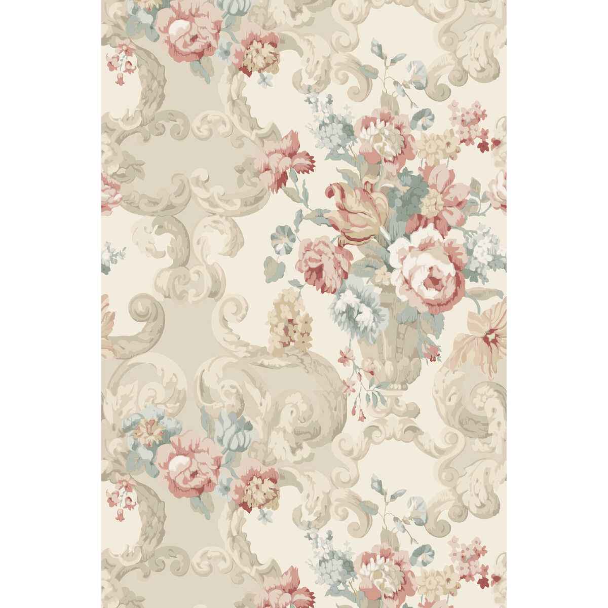 Fg103r1140 Floral Rococo Lovat Red Mulberry Wallpaper - MULBERRY Wallpaper