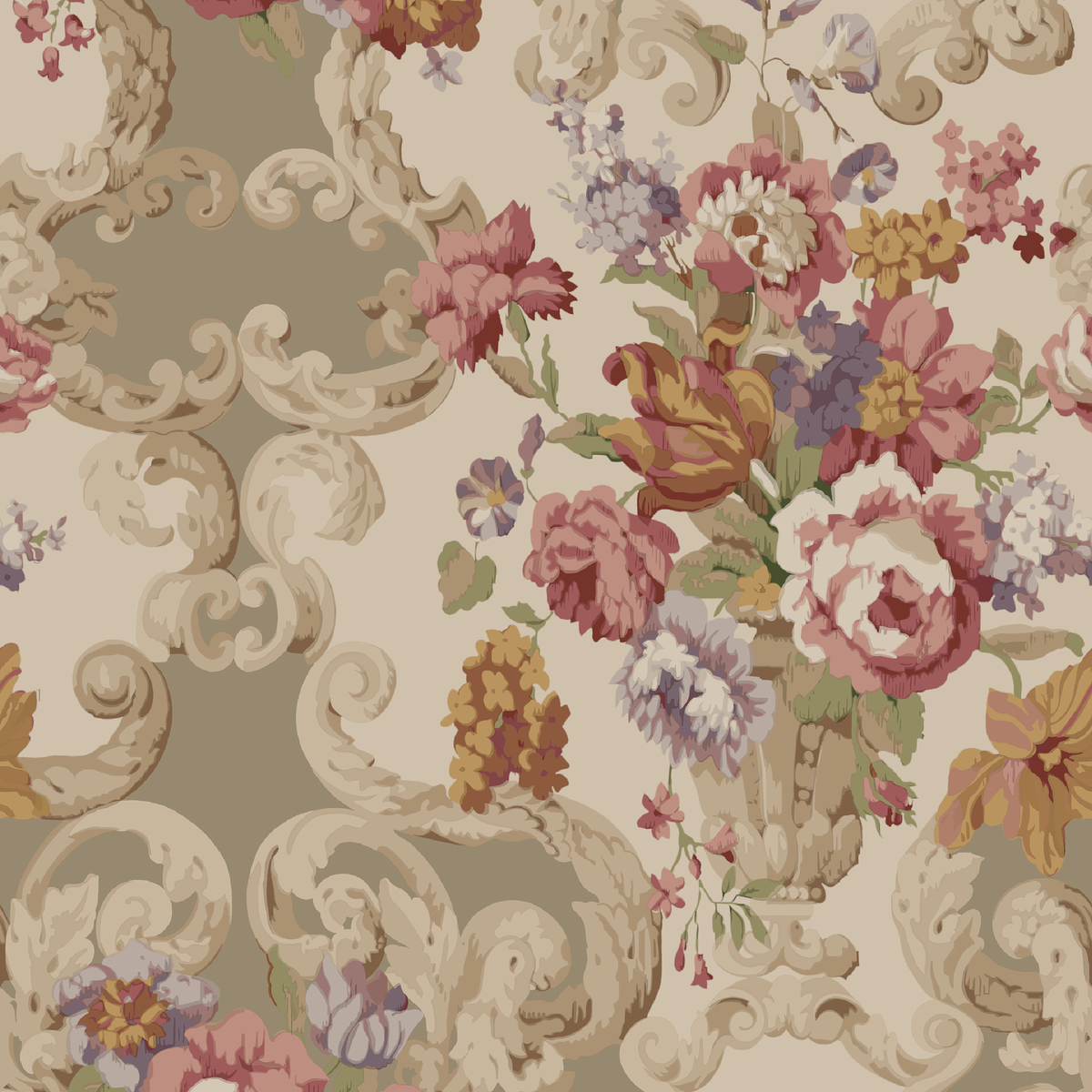 Floral Rococo - Red/Plum - Mulberry Wallpaper