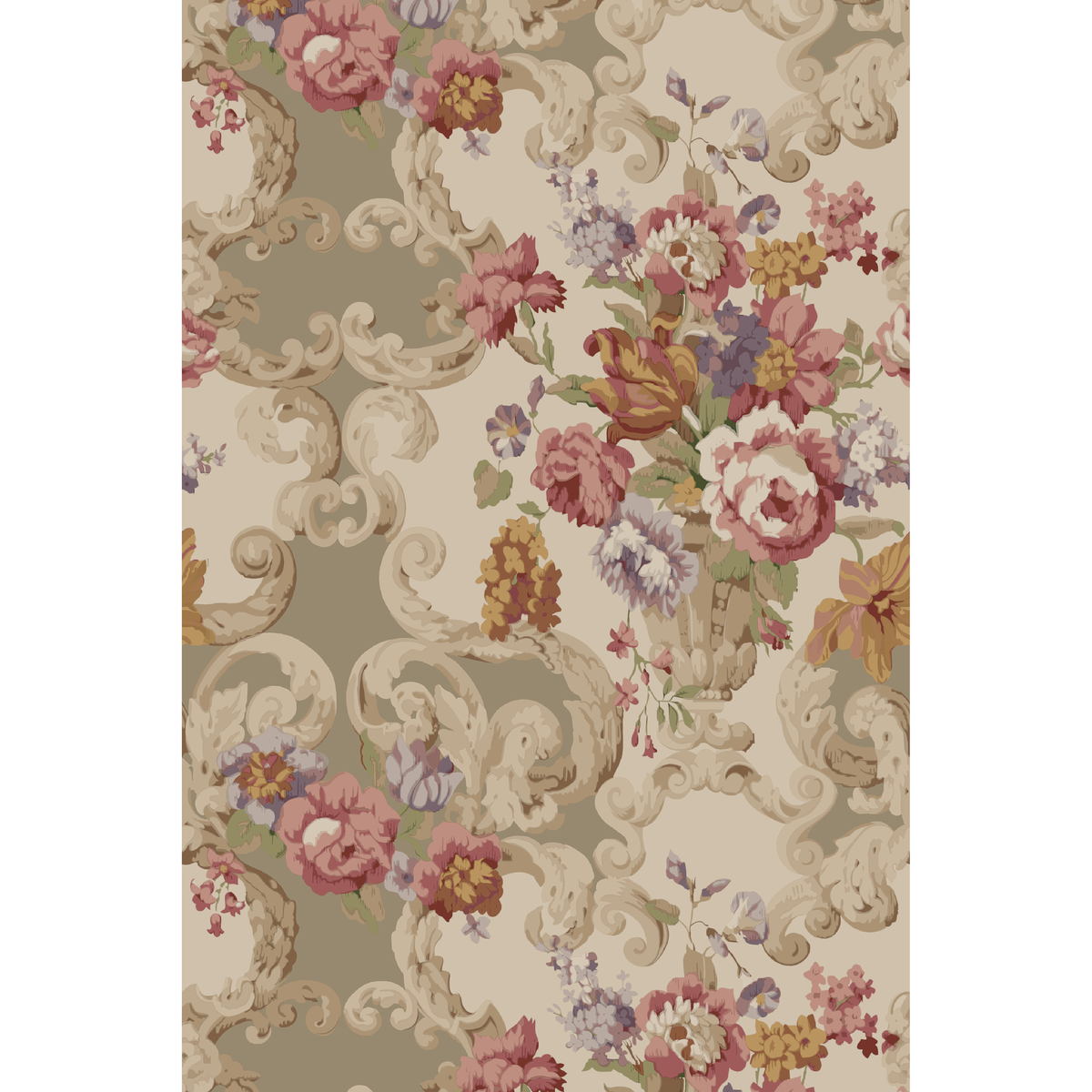 Floral Rococo - Red/Plum - Mulberry Wallpaper
