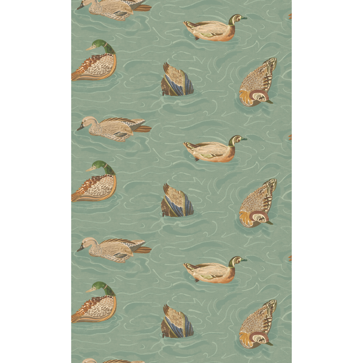 Duck Pond - Teal - Mulberry Wallpaper