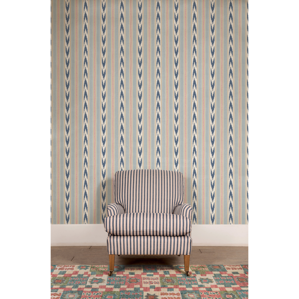Newport Stripe - Blue/Red - Mulberry Wallpaper