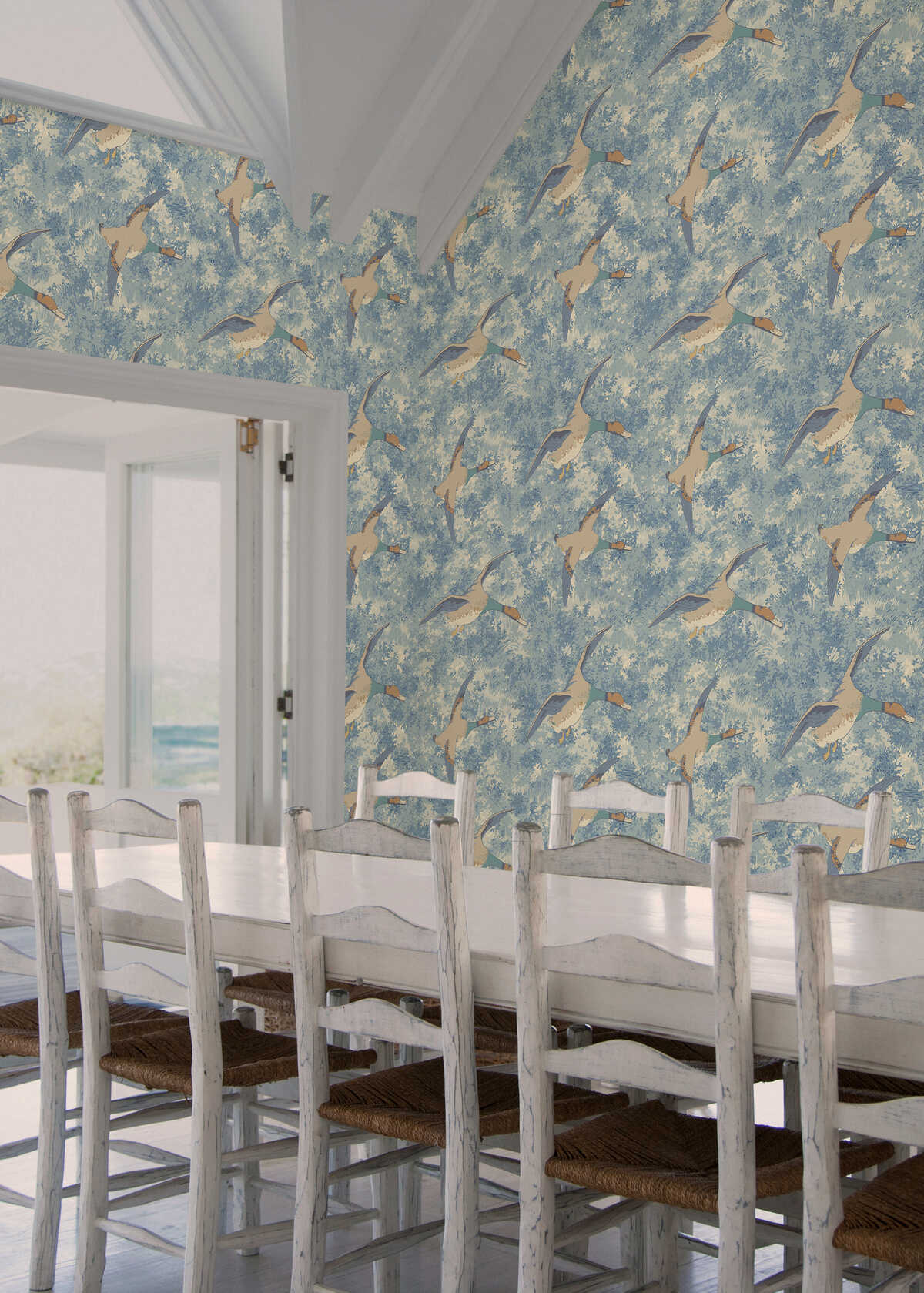 Forest Ducks - Blue - MULBERRY Wallpaper
