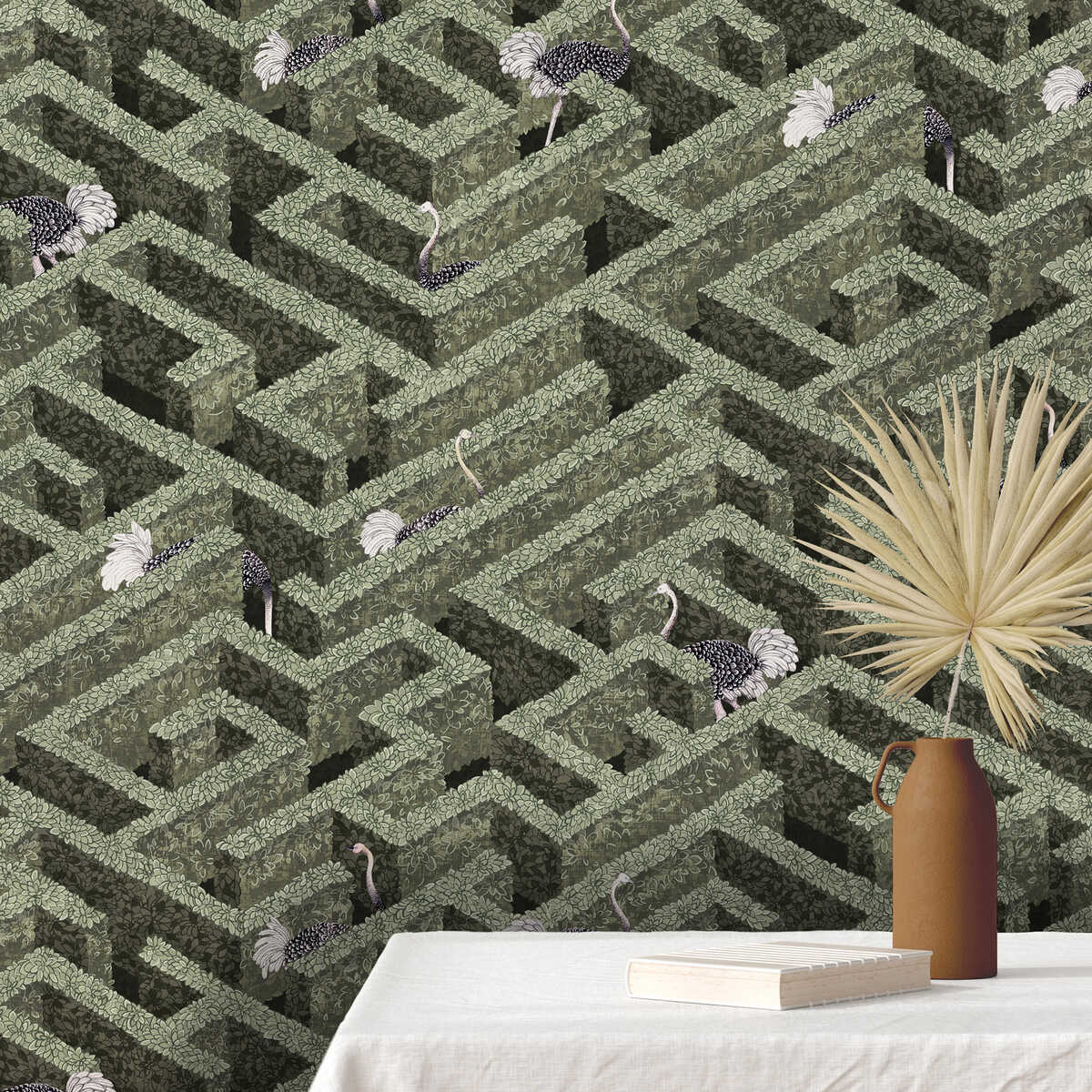 Labyrinth With Ostriches - 01 - KRAVET COUTURE Wallpaper