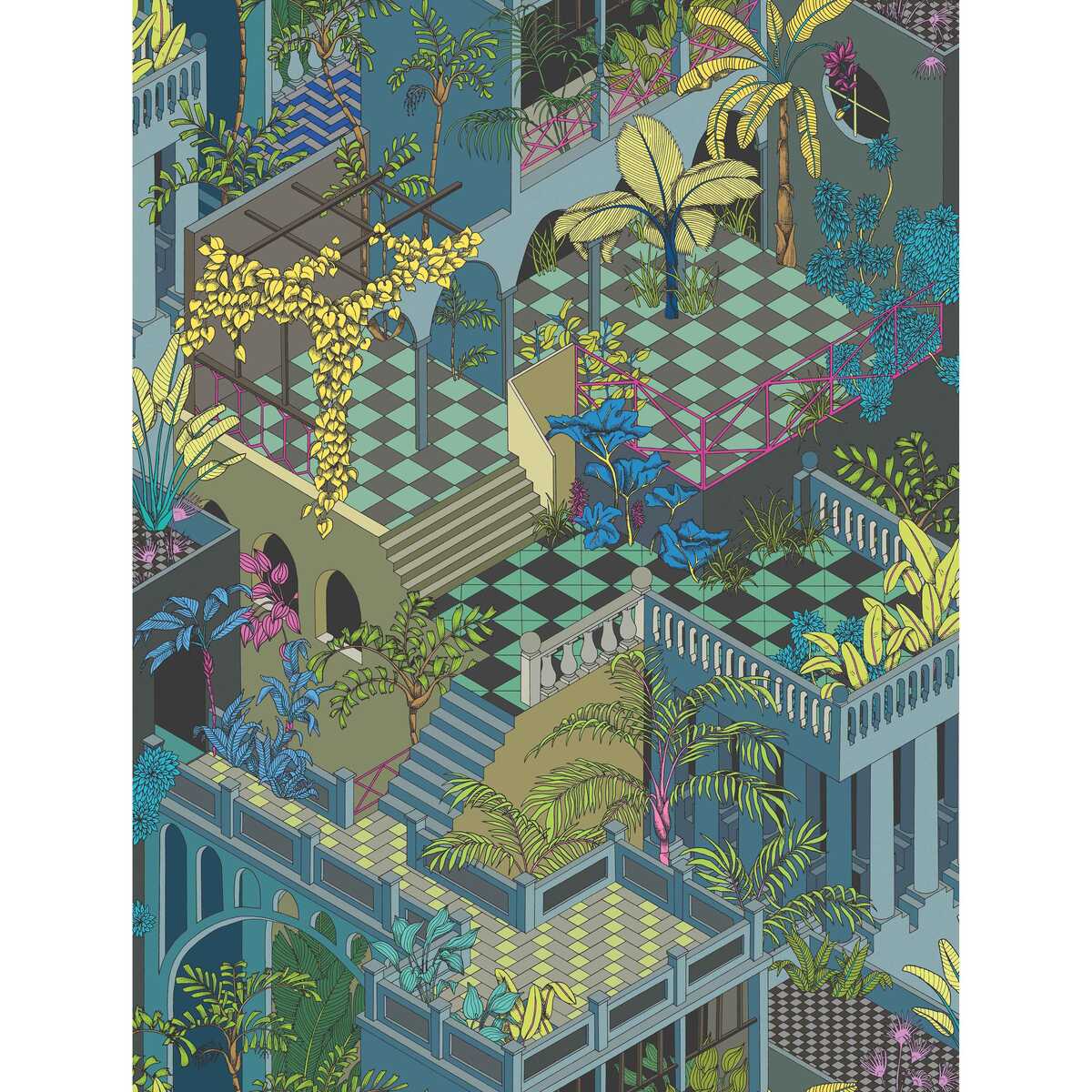Miami Cotton Print - Petrol Multi - COLE & SON Tela