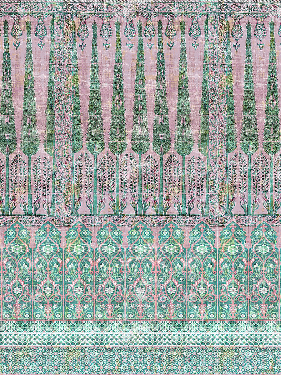 Topkapi Garden Cotton - Green Pink