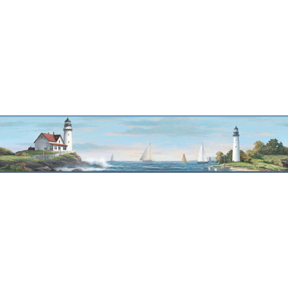 Sailing Lighthouse Wallpaper Border - Brights - York Wallcoverings - NY4815BD