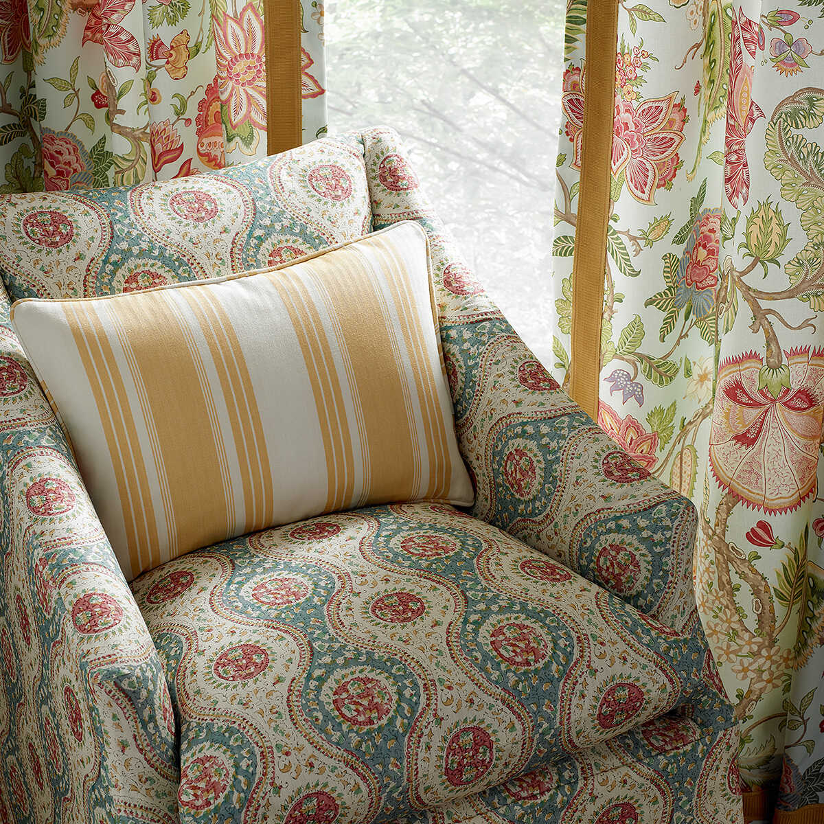 Nadari Print - Peach/Gold - BRUNSCHWIG & FILS Fabric