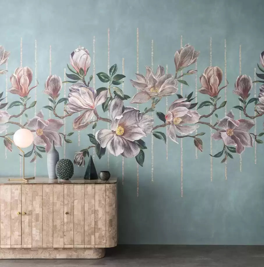 Folium Magnolia Frieze Aqua/Ochre - Osborne & Little - W7338-02 Wallcovering