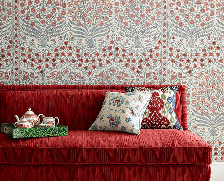 Sameera Paper - Red/Blue - Lee Jofa Wallpaper
