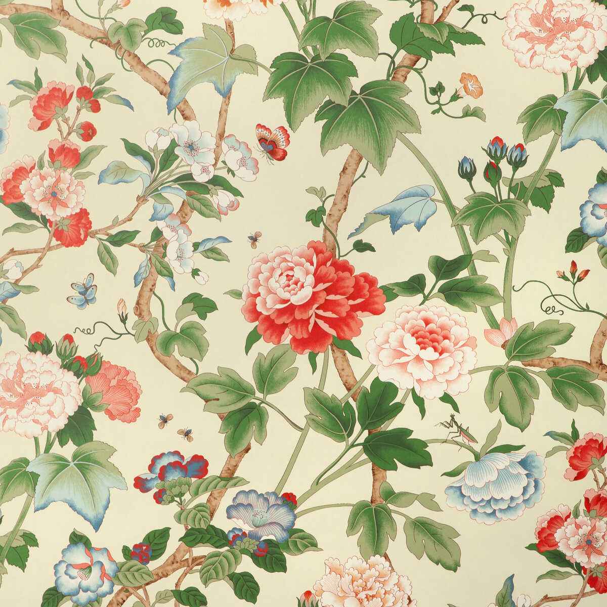 Gardenia-Paper-Red-Green-Lee-Jofa-Wallpaper