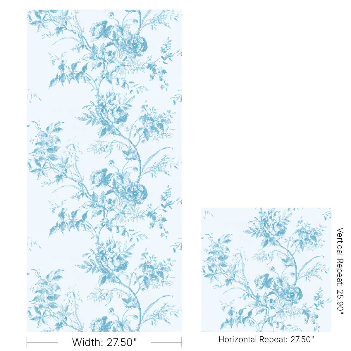 Tea Rose Toile Wp - Blue - LEE JOFA Wallpaper