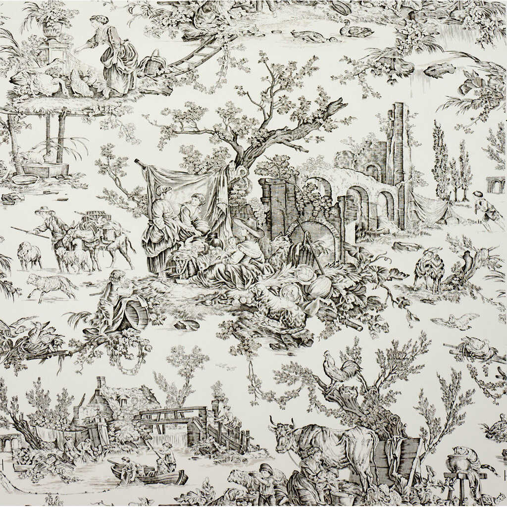 Le Hameau - Charcoal - BRUNSCHWIG & FILS Papel pintado
