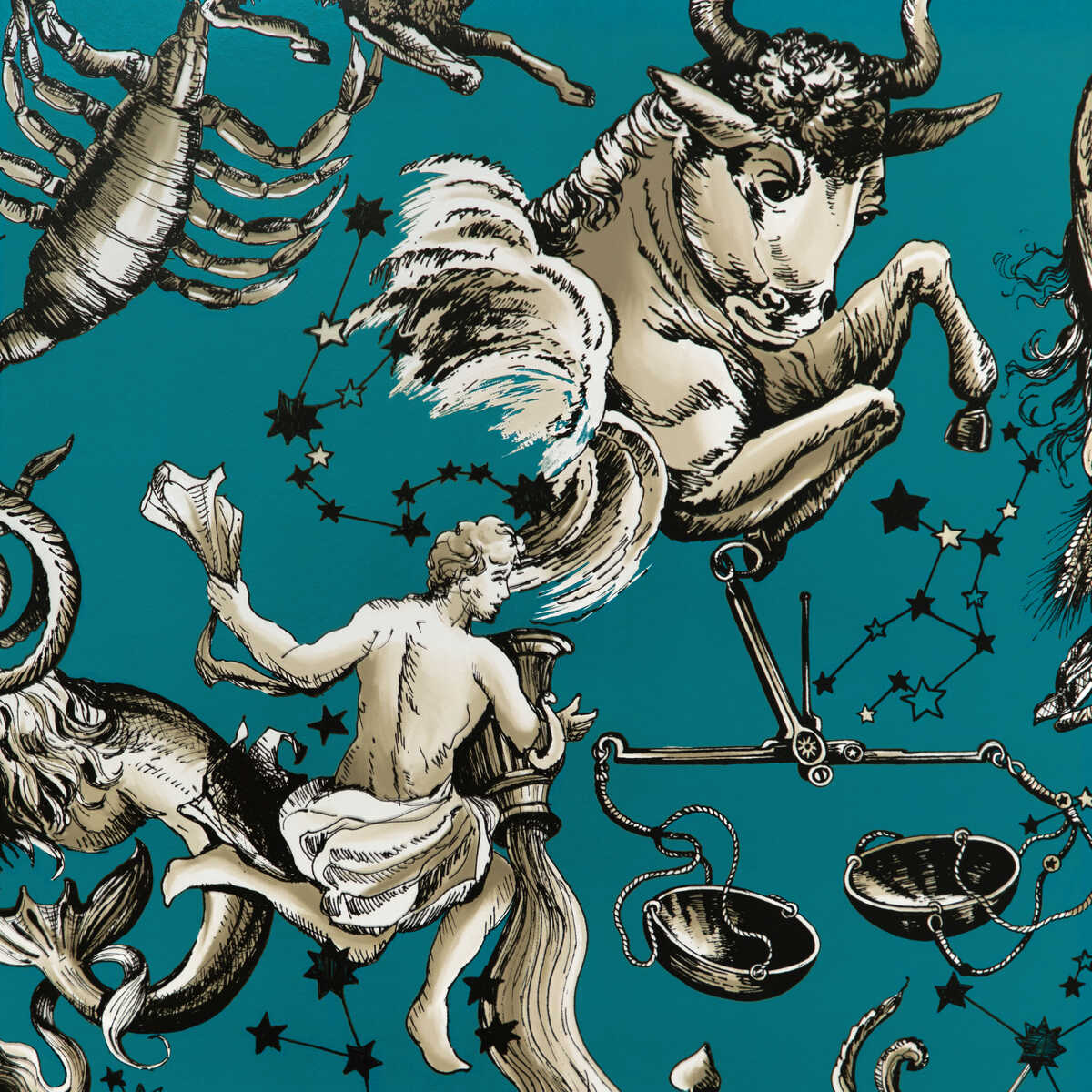 Cosmique - Teal - BRUNSCHWIG & FILS Wallpaper