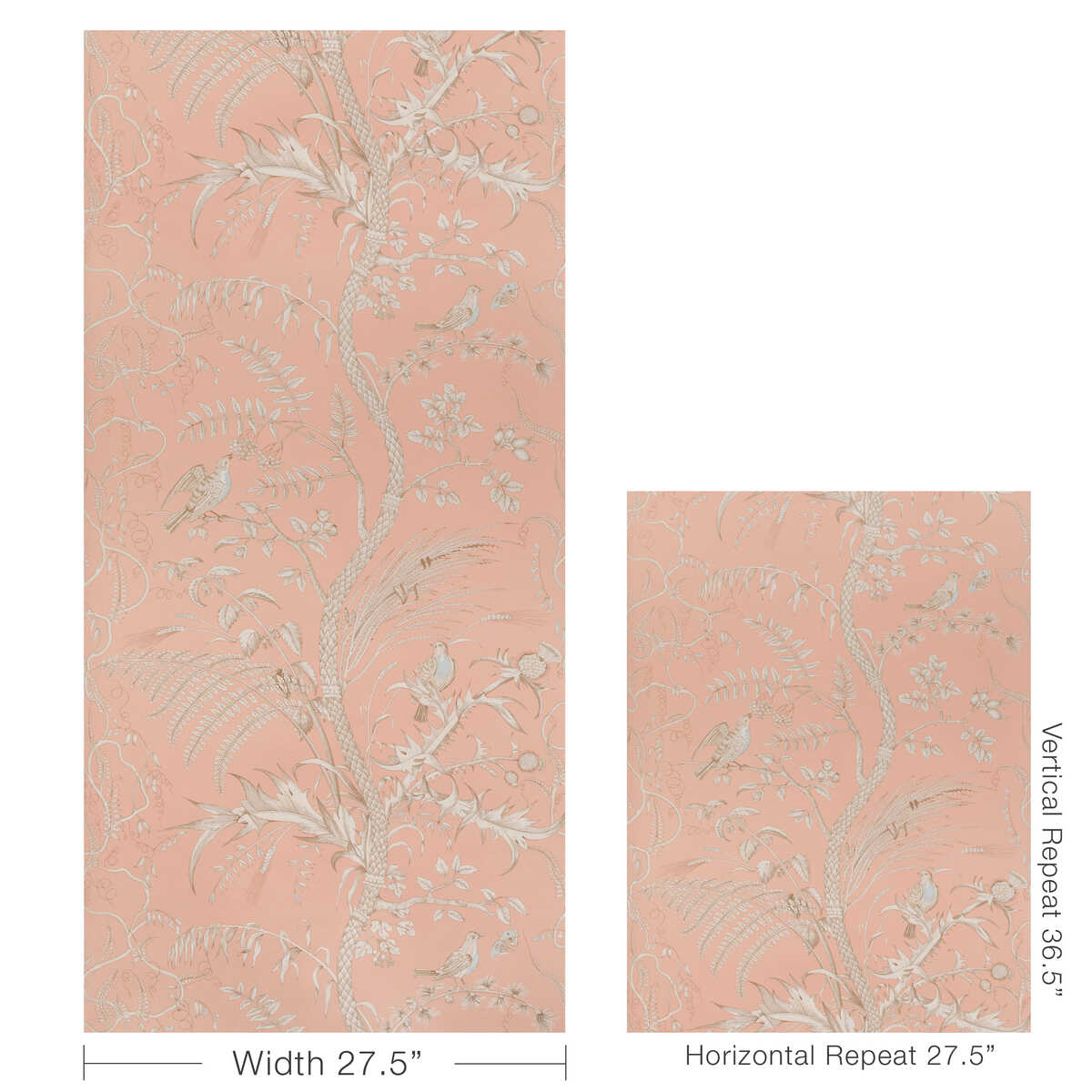 Bird And Thistle Ii - Peach - BRUNSCHWIG & FILS Papel pintado