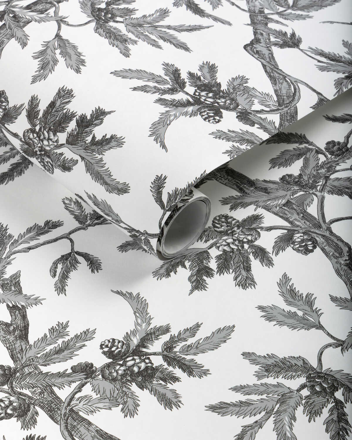 Branches De Pin Wc - Grey - BRUNSCHWIG & FILS Wallpaper