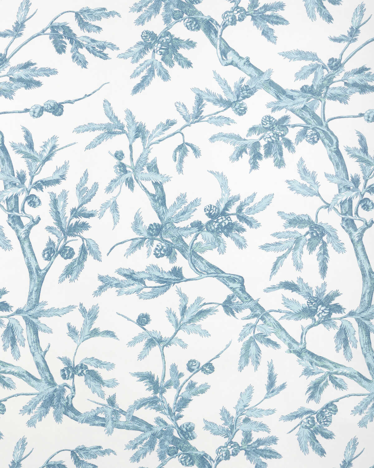Branches De Pin Wc - Aqua - BRUNSCHWIG & FILS Wallpaper