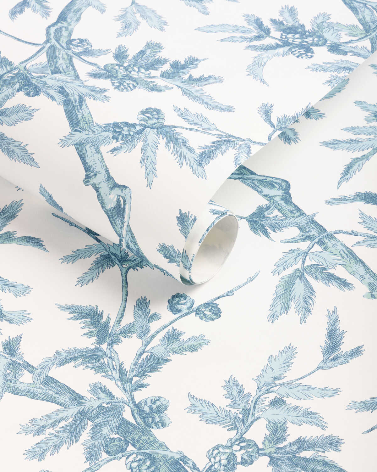 Branches De Pin Wc - Aqua - BRUNSCHWIG & FILS Wallpaper