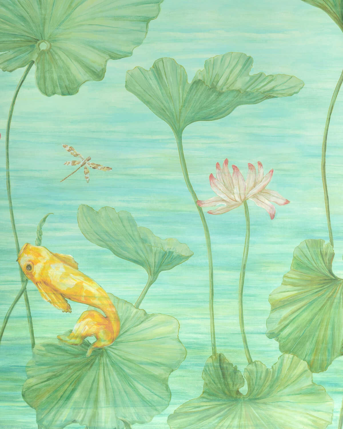 Koi Pond Mural - Teal - BRUNSCHWIG & FILS Wallpaper
