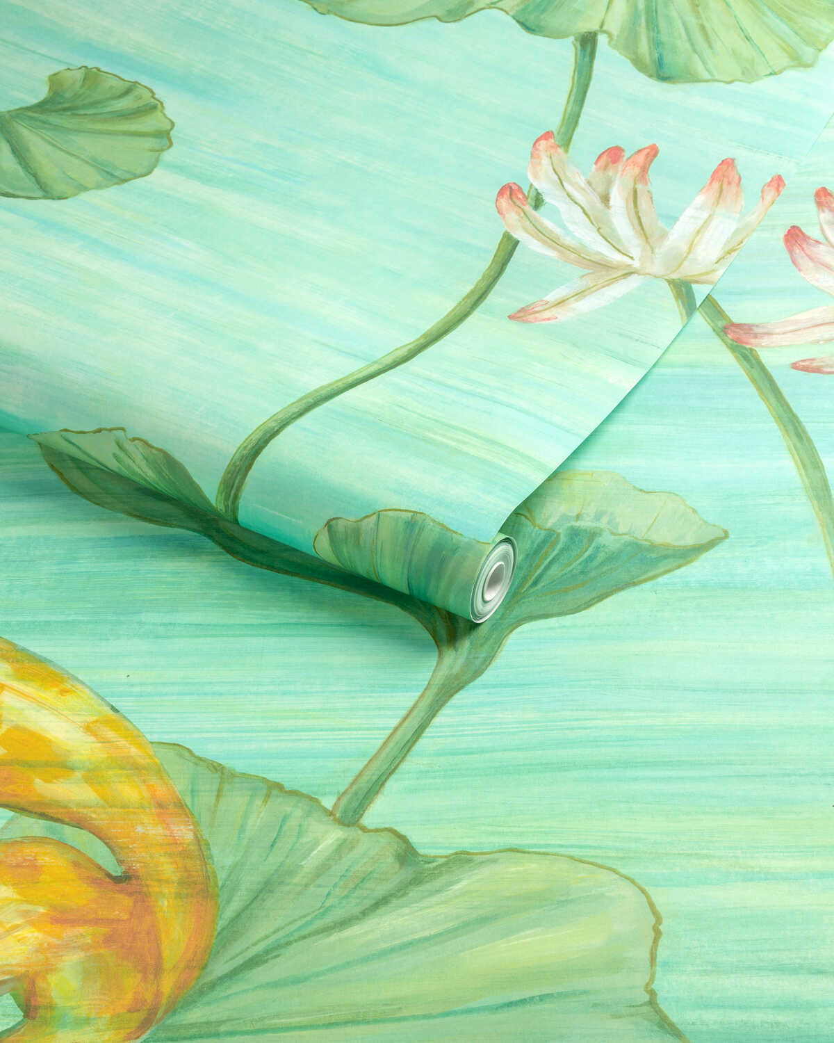 Koi Pond Mural - Teal - BRUNSCHWIG & FILS Wallpaper