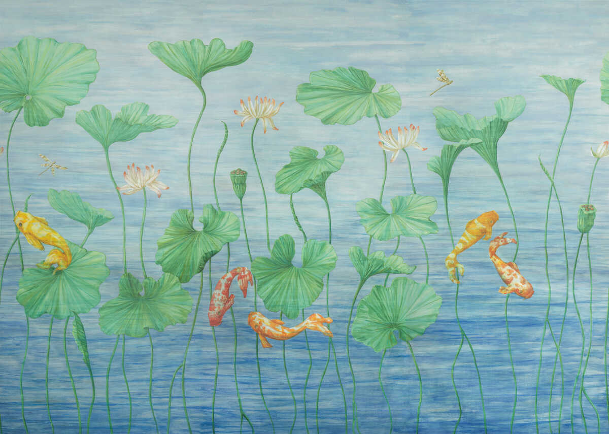 Koi Pond Mural - Blue - BRUNSCHWIG & FILS Wallpaper