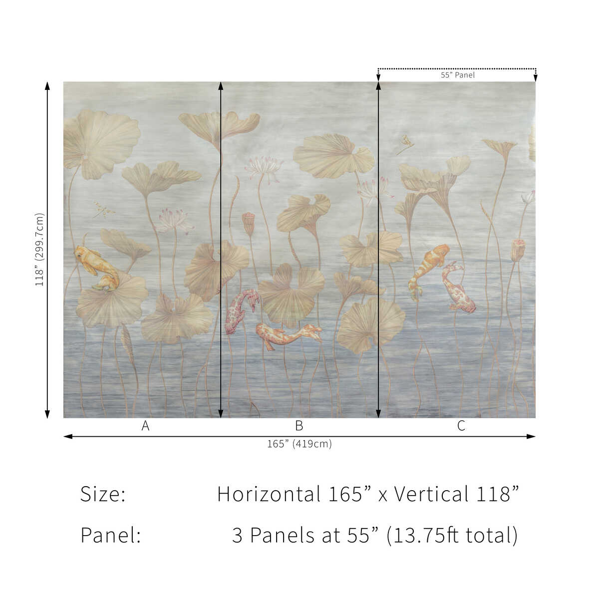 Koi Pond Mural Met - Slate - BRUNSCHWIG & FILS Wallpaper