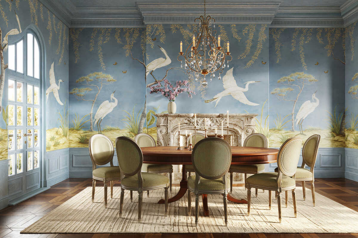 Egret Marsh Mural - Blue - BRUNSCHWIG & FILS Wallpaper