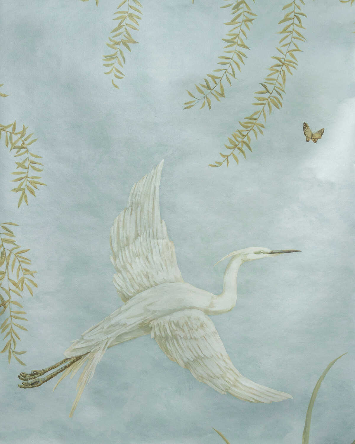 Egret Marsh Mural Met - Mist - BRUNSCHWIG & FILS Wallpaper