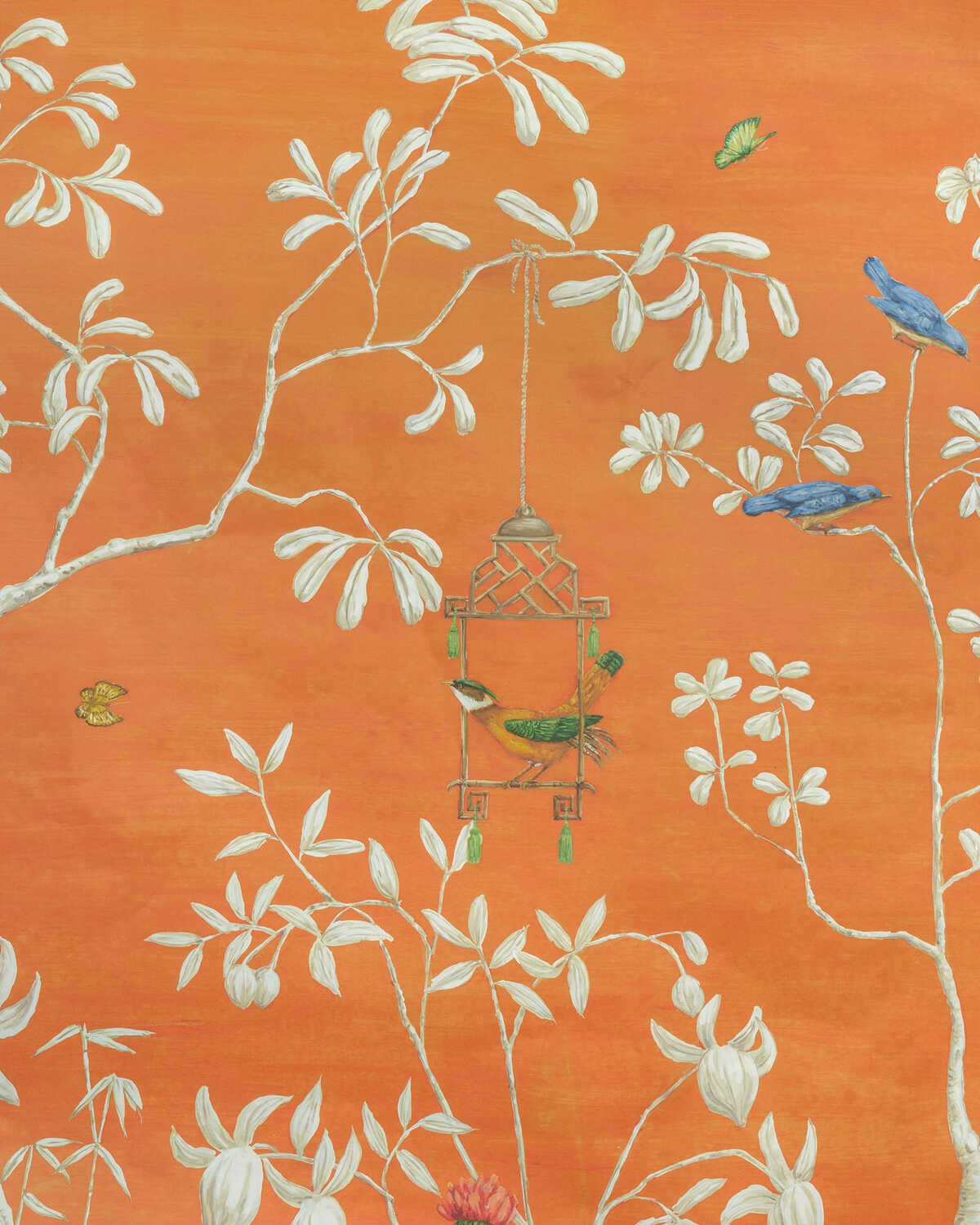 Jardin Yili Mural - Orange - BRUNSCHWIG & FILS Wallpaper