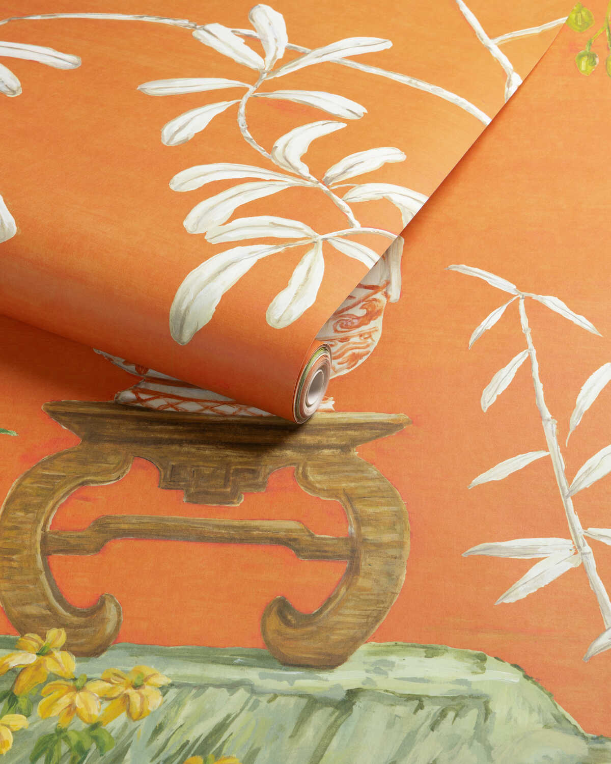 Jardin Yili Mural - Orange - BRUNSCHWIG & FILS Wallpaper