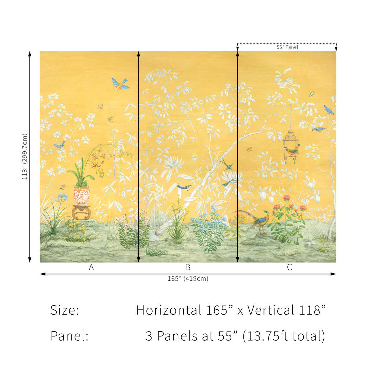Jardin Yili Mural - Soleil - BRUNSCHWIG & FILS Wallpaper